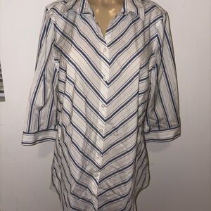 Chicos Size 2 Button Down Shirt 3/4 Sleeve Cotton Stretch